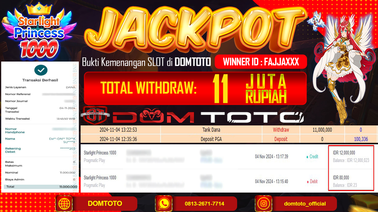 JACKPOT SLOT STARLIGHT PRINCESS 1000  04 NOVEMBER 2024